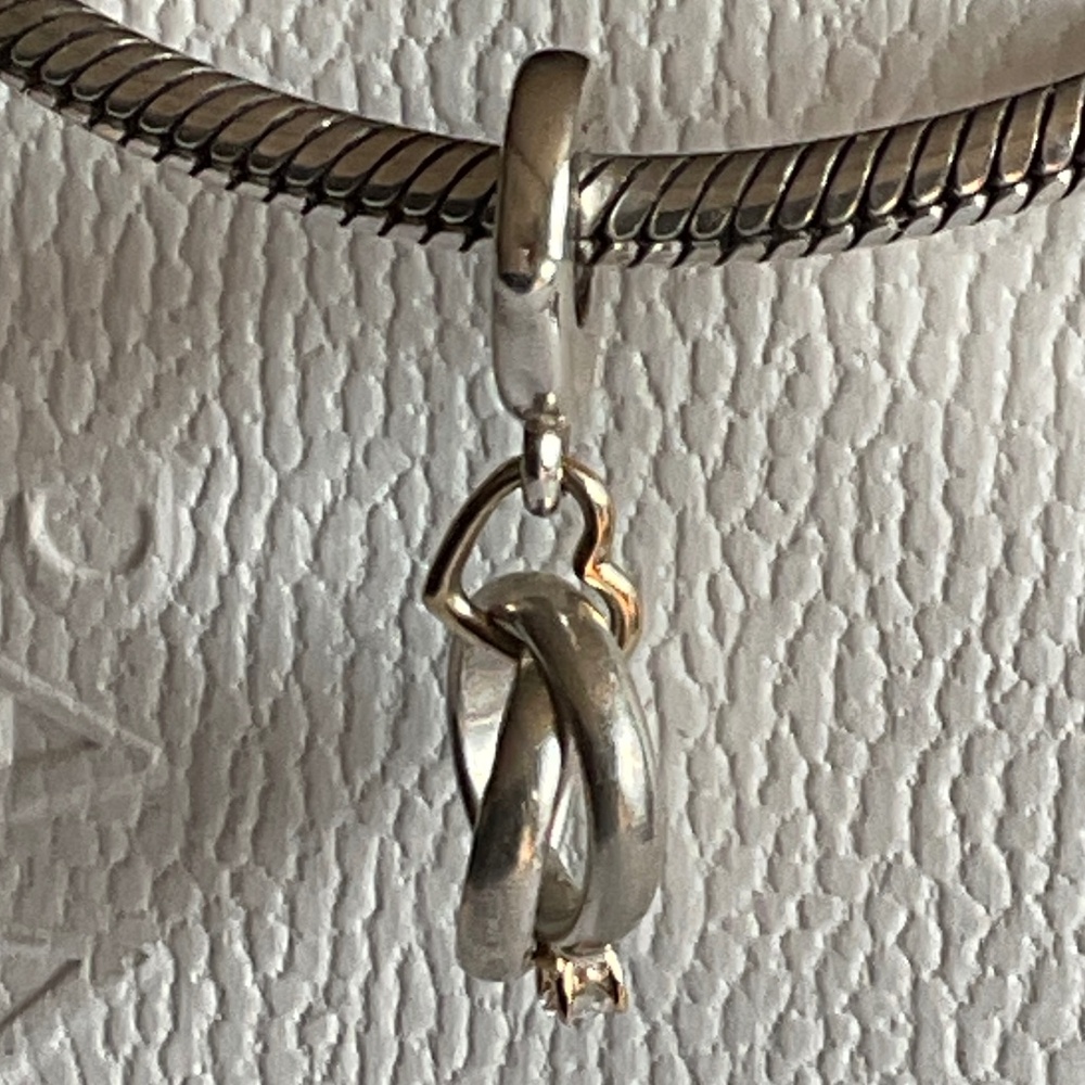 Pandora two tone double rings charm 14k gold and diamond - Picture 9 of 13